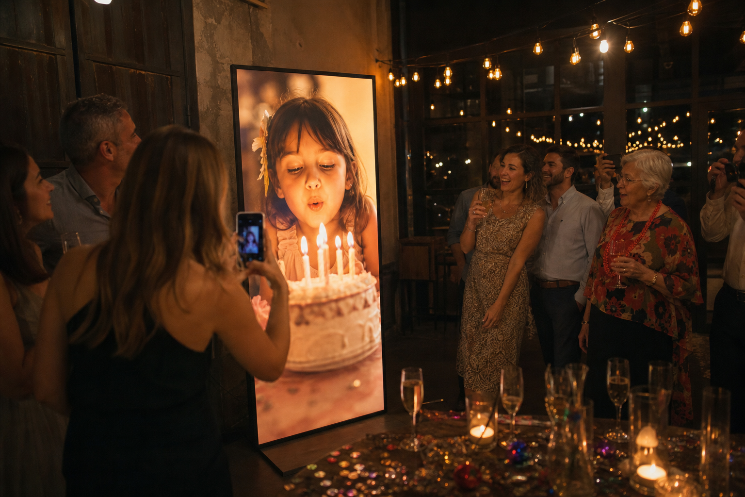 A glowing childhood photo at a birthday party
