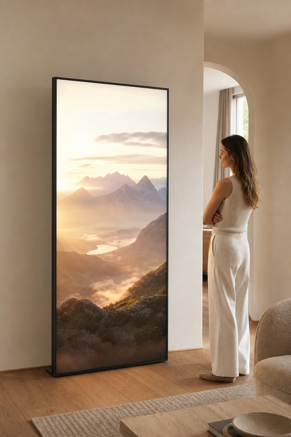 A Lit Image at home with a mountain landscape